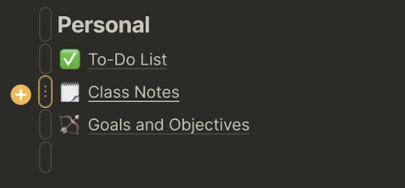 Inserting blocks inside an Anytype page.